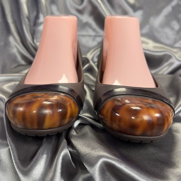 Crocs Ballet Flats Women's 7 Tortoise Cap Toe Casual Slip On Brown Spring Shoes - Picture 5 of 16